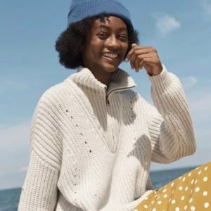NEW madewell wool alpaca cozy chunky pointelle half-zip pullover sweater S